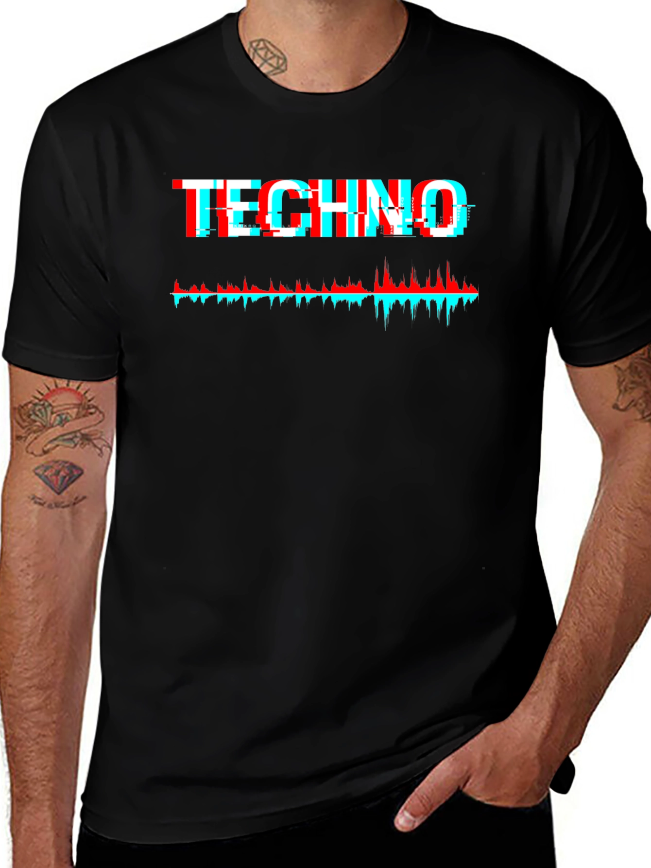 Techno Glitch Graphic Tee - Black
