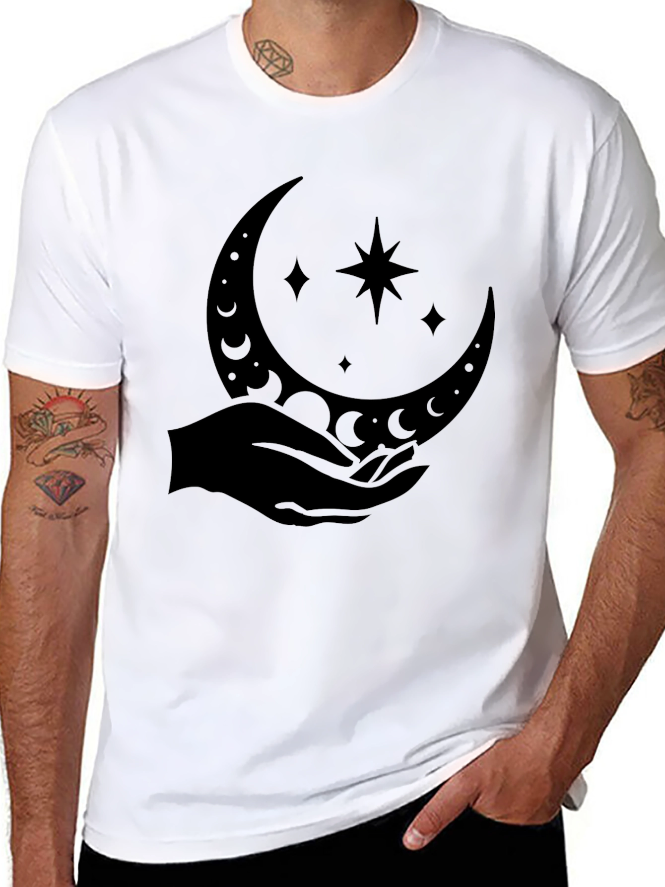 Mystic Moon Hand Graphic T-Shirt - Black