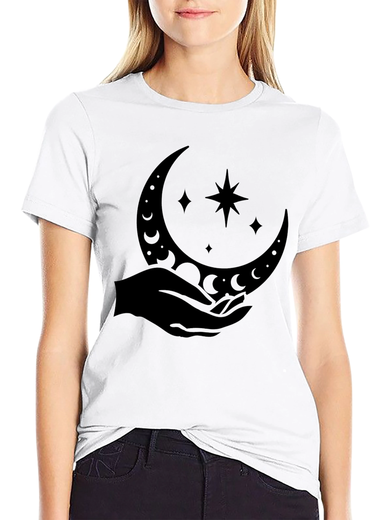 Mystic Moon Hand Graphic T-Shirt - Black