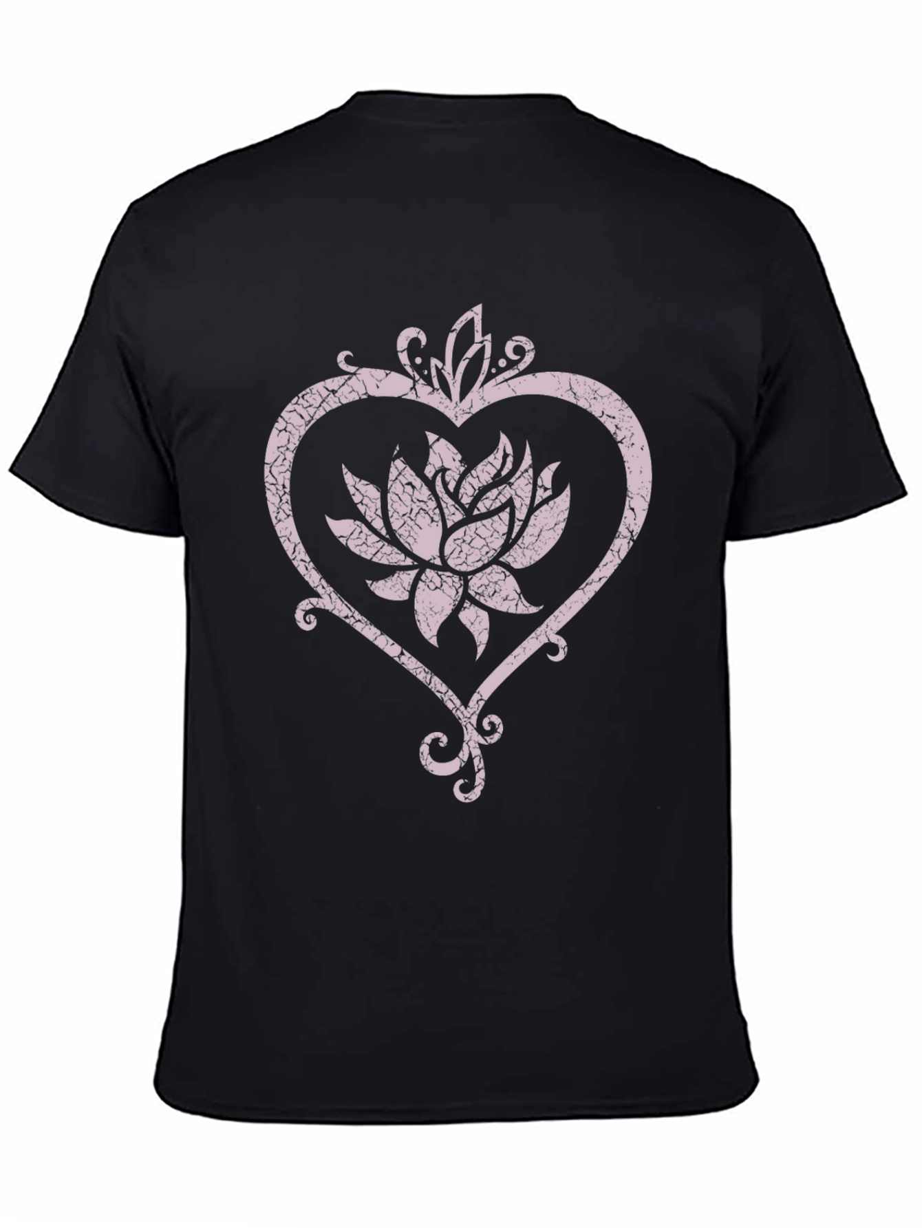 Lotus Flower Heart Graphic Black Tee