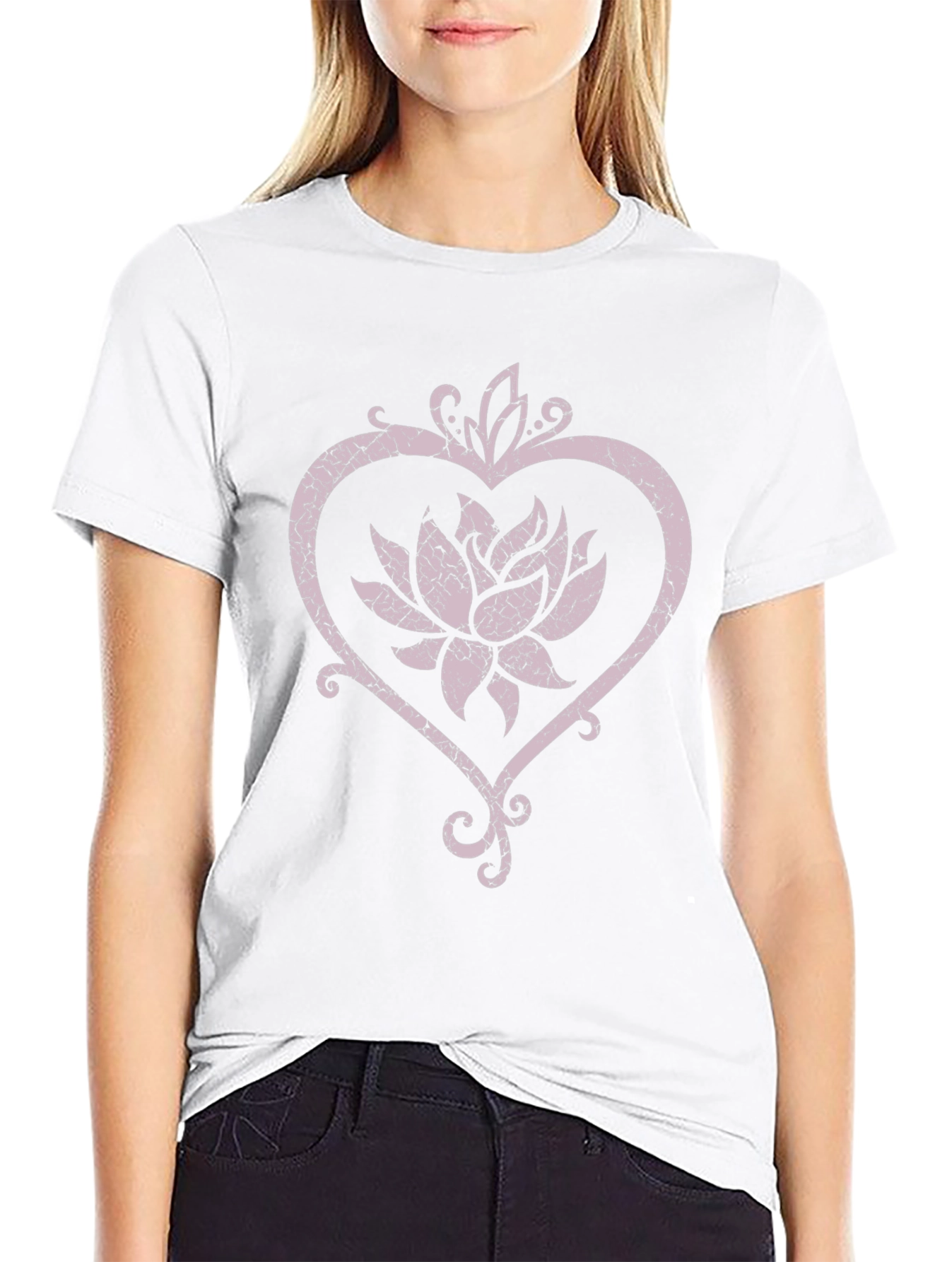 Lotus Flower Heart Graphic Black Tee