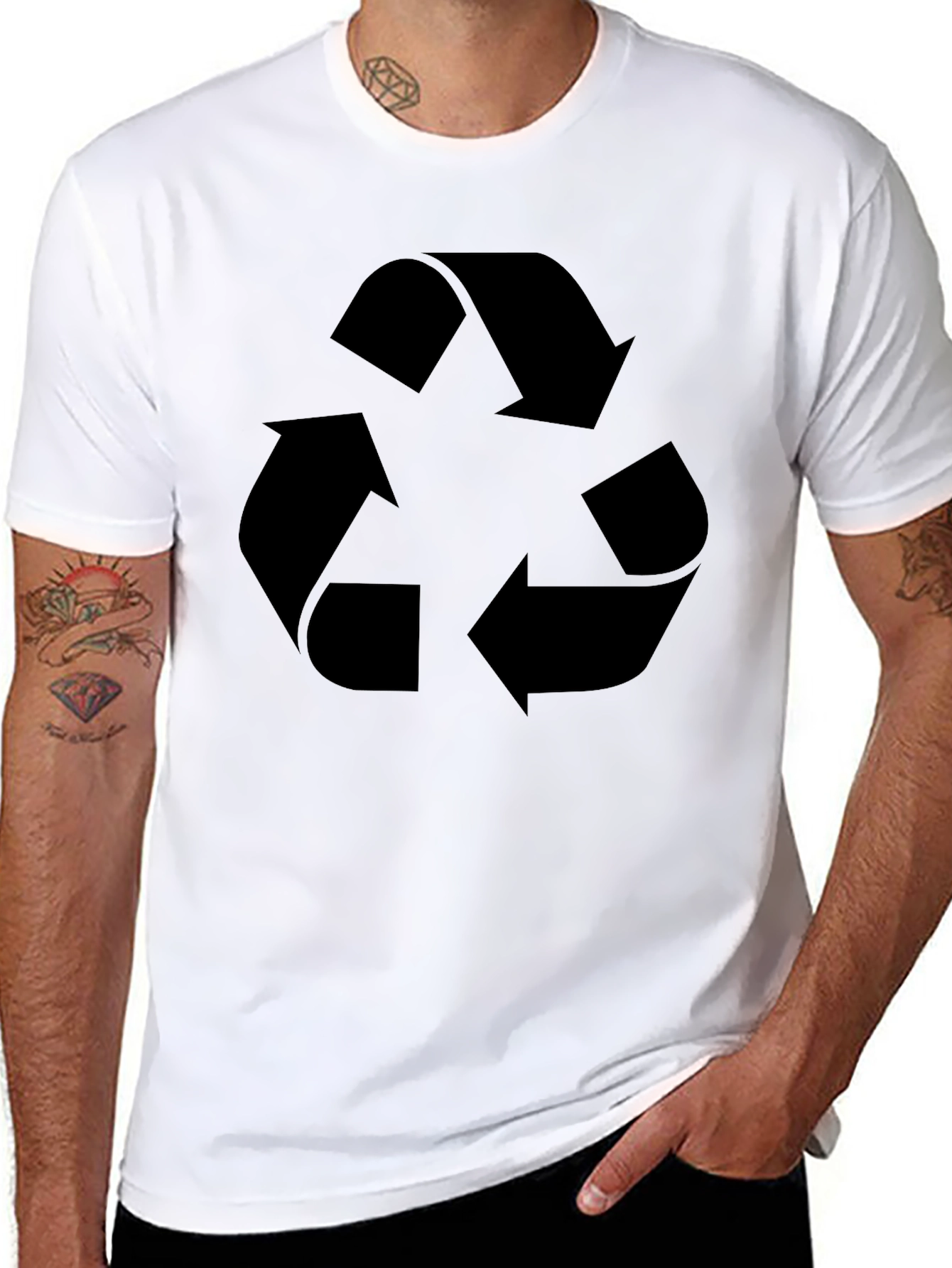Eco-Friendly Black Recycle Symbol Graphic T-Shirt