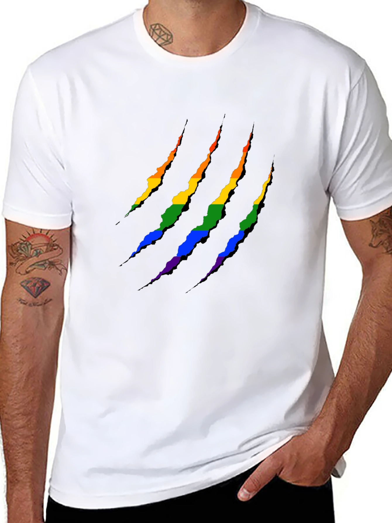 Rainbow Claw Marks Graphic Black T-Shirt