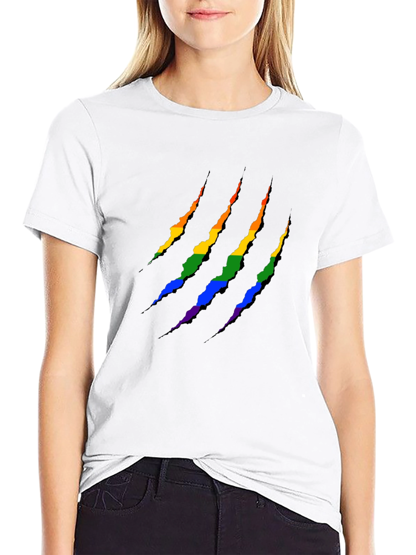 Rainbow Claw Marks Graphic Black T-Shirt