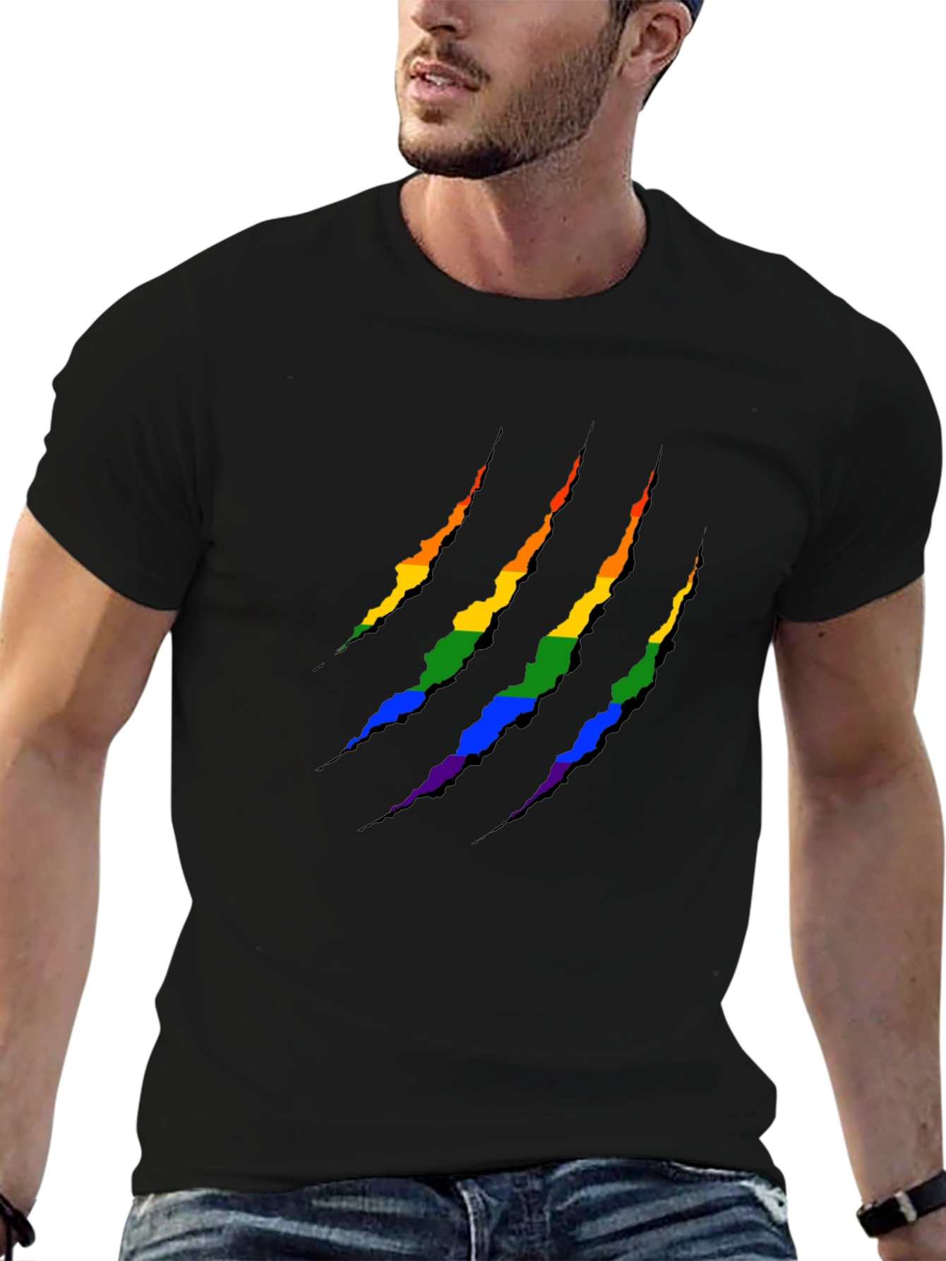 Rainbow Claw Marks Graphic Black T-Shirt