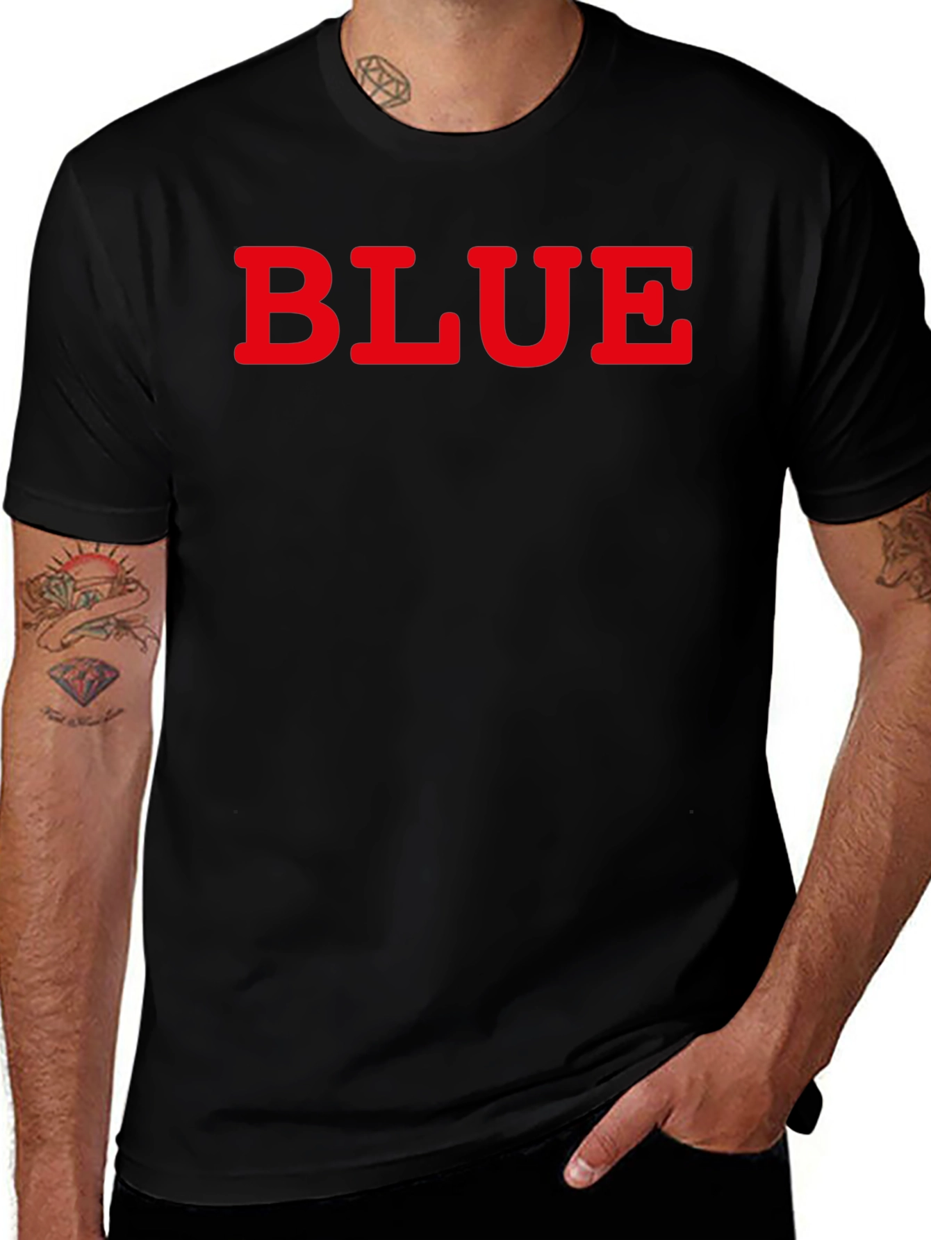 Mens Black Tee with BLUE Graphic Print