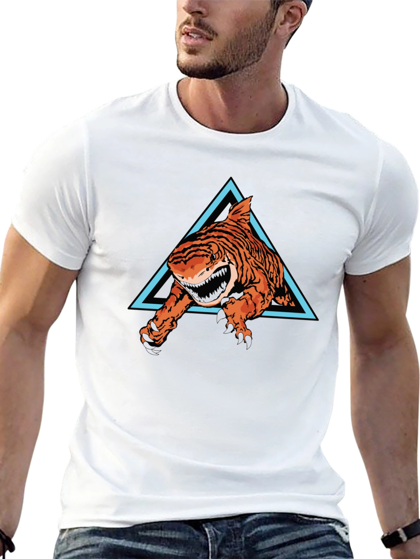 Tiger Shark Graphic Tee - Black Cotton T-Shirt
