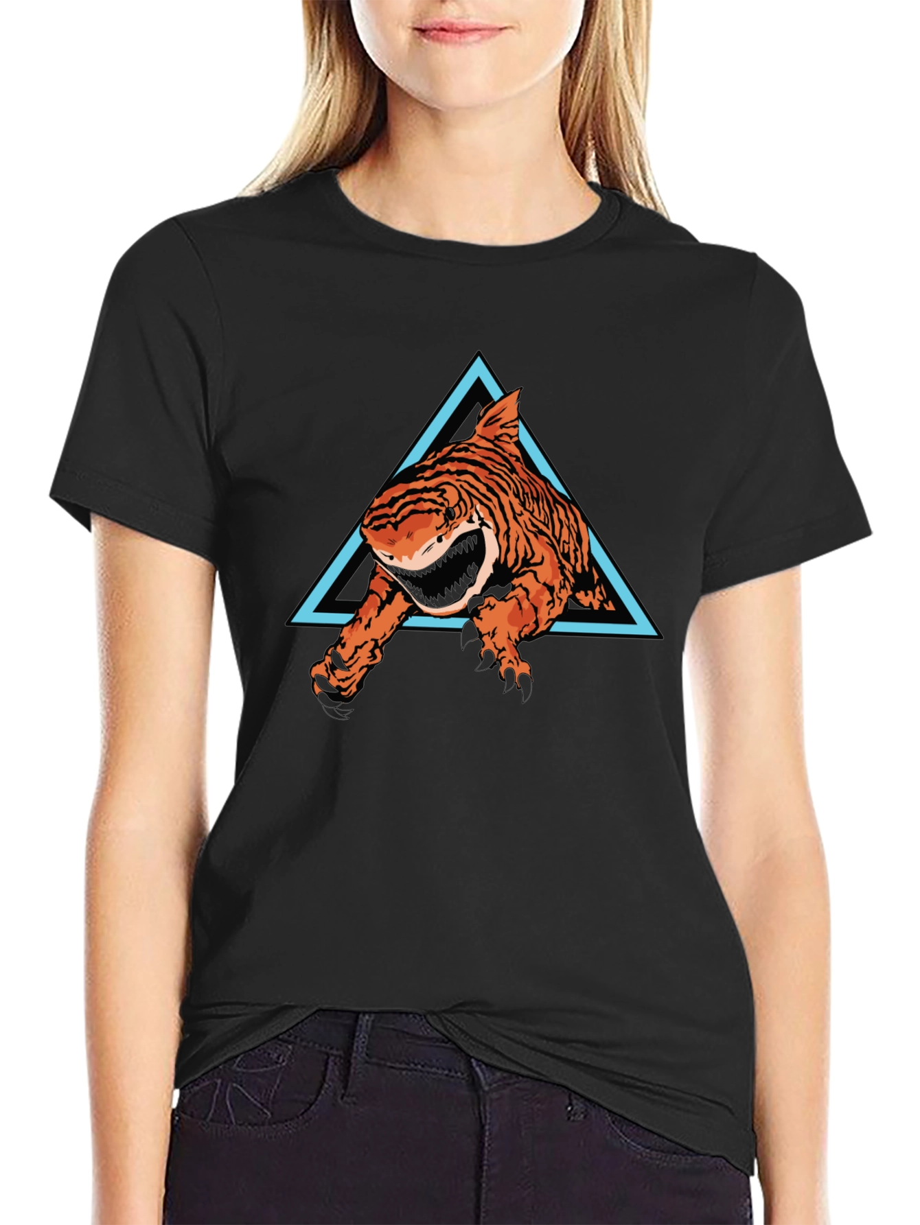 Tiger Shark Graphic Tee - Black Cotton T-Shirt