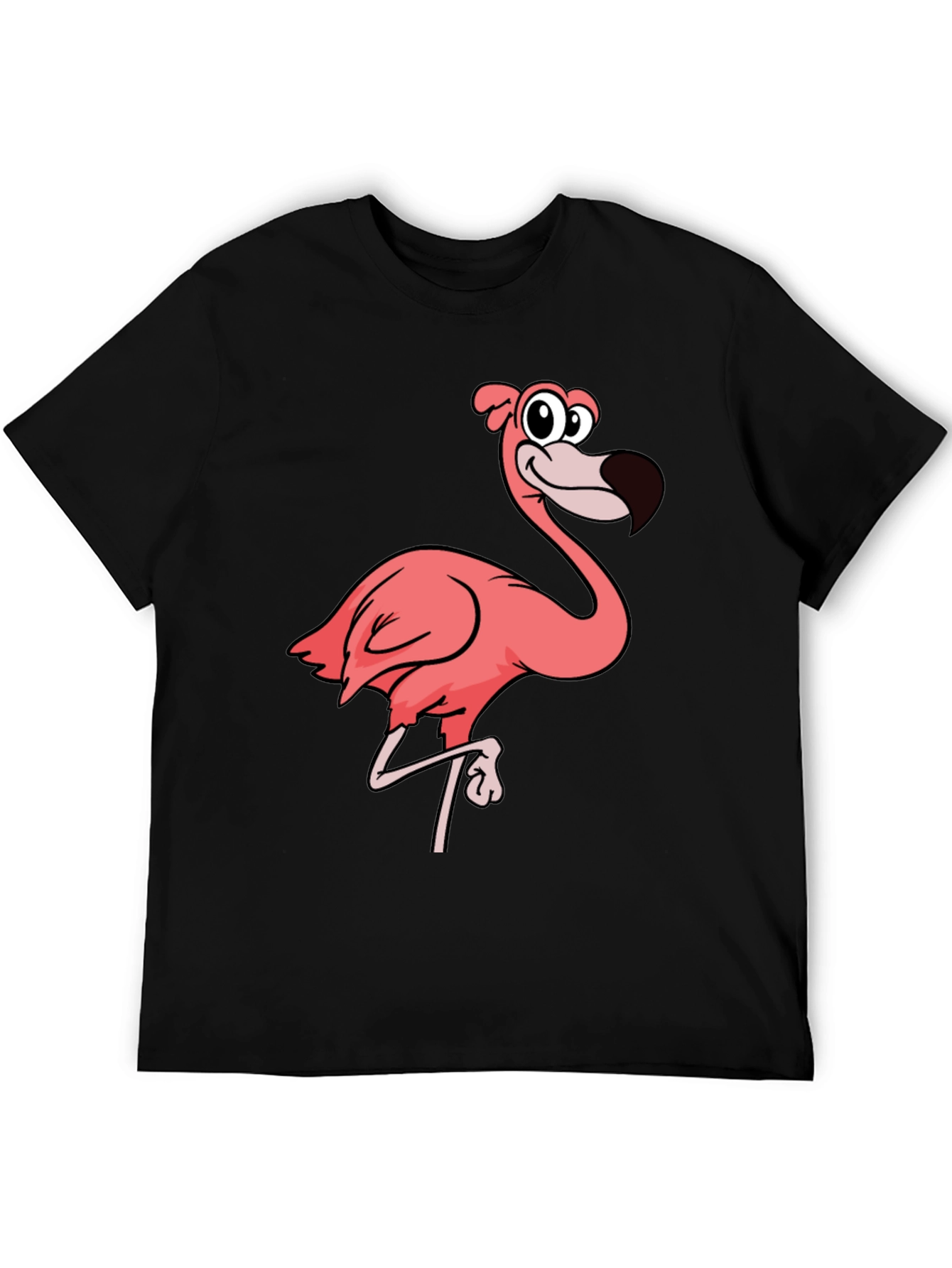 Mens Black T-Shirt with Pink Flamingo Graphic