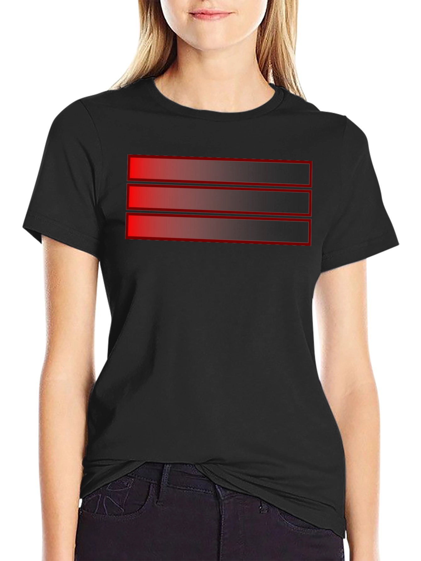 Black T-Shirt with Red Stripe Design