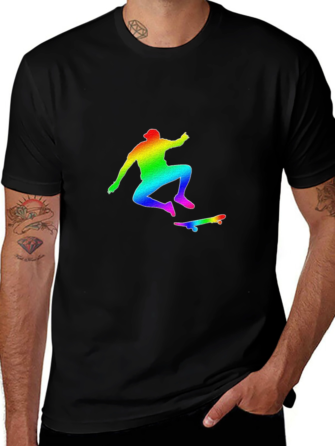 Rainbow Skateboarder Graphic Tee - Black