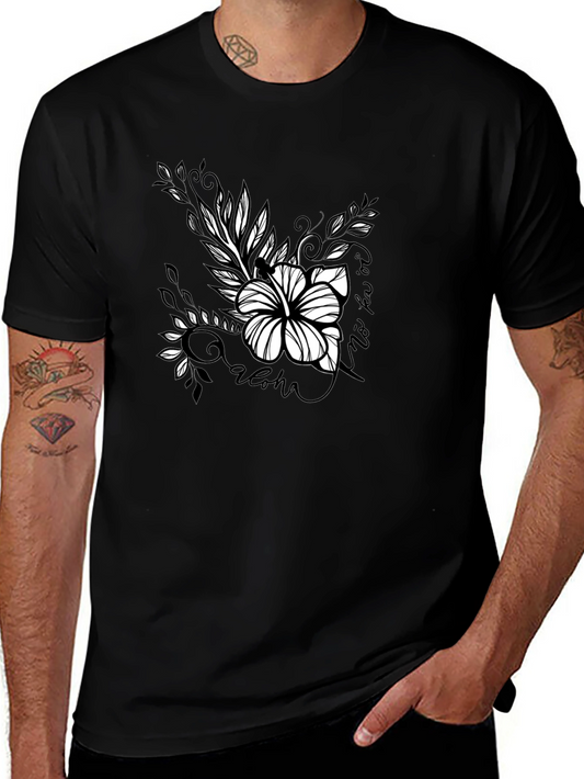 Aloha Floral Graphic Tee - Black Cotton T-Shirt