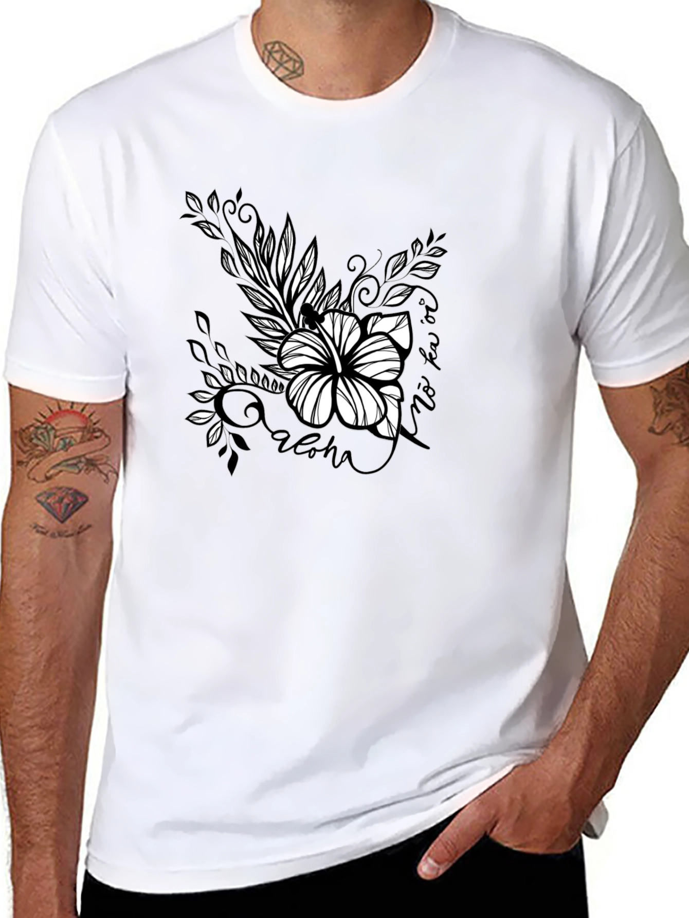 Aloha Floral Graphic Tee - Black Cotton T-Shirt