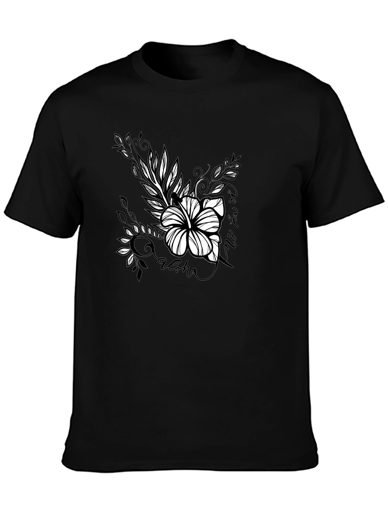 Aloha Floral Graphic Tee - Black Cotton T-Shirt