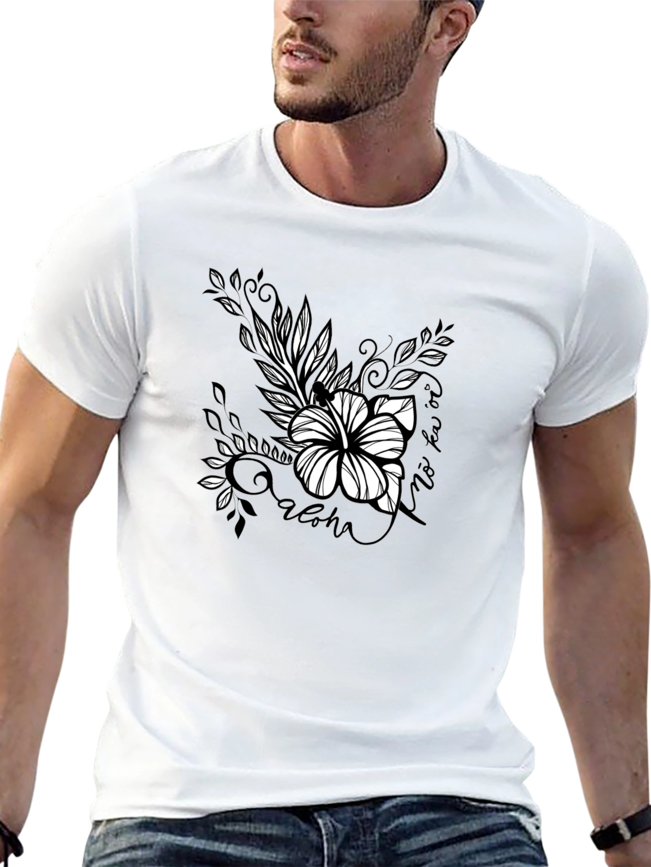 Aloha Floral Graphic Tee - Black Cotton T-Shirt