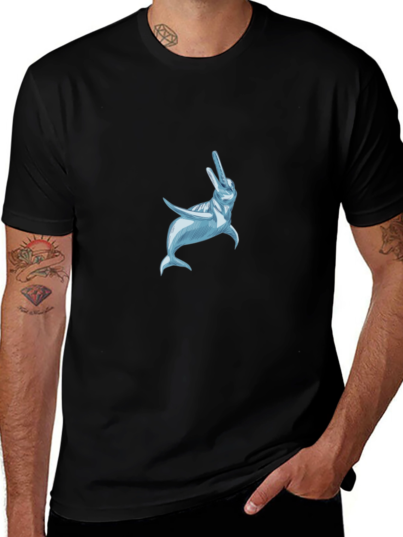 Black T-Shirt with Dolphin Graphic