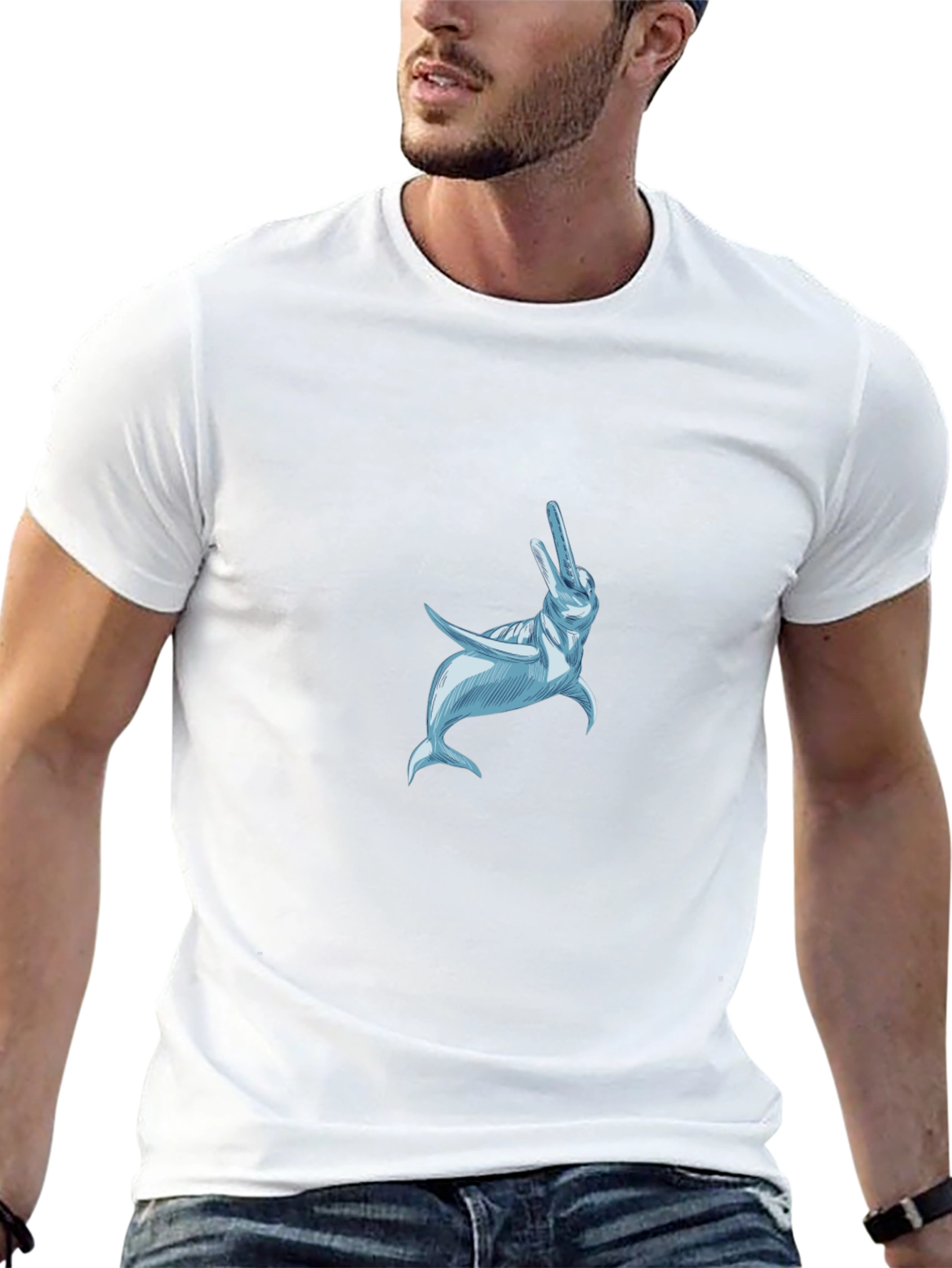 Black T-Shirt with Dolphin Graphic