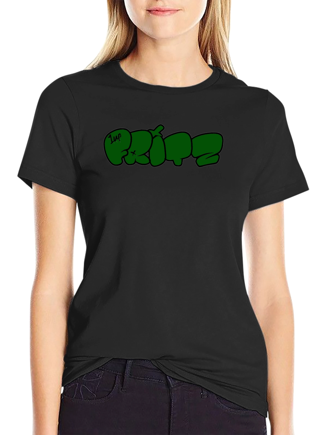 Graphic Tee: Urban Style Green Print on Black
