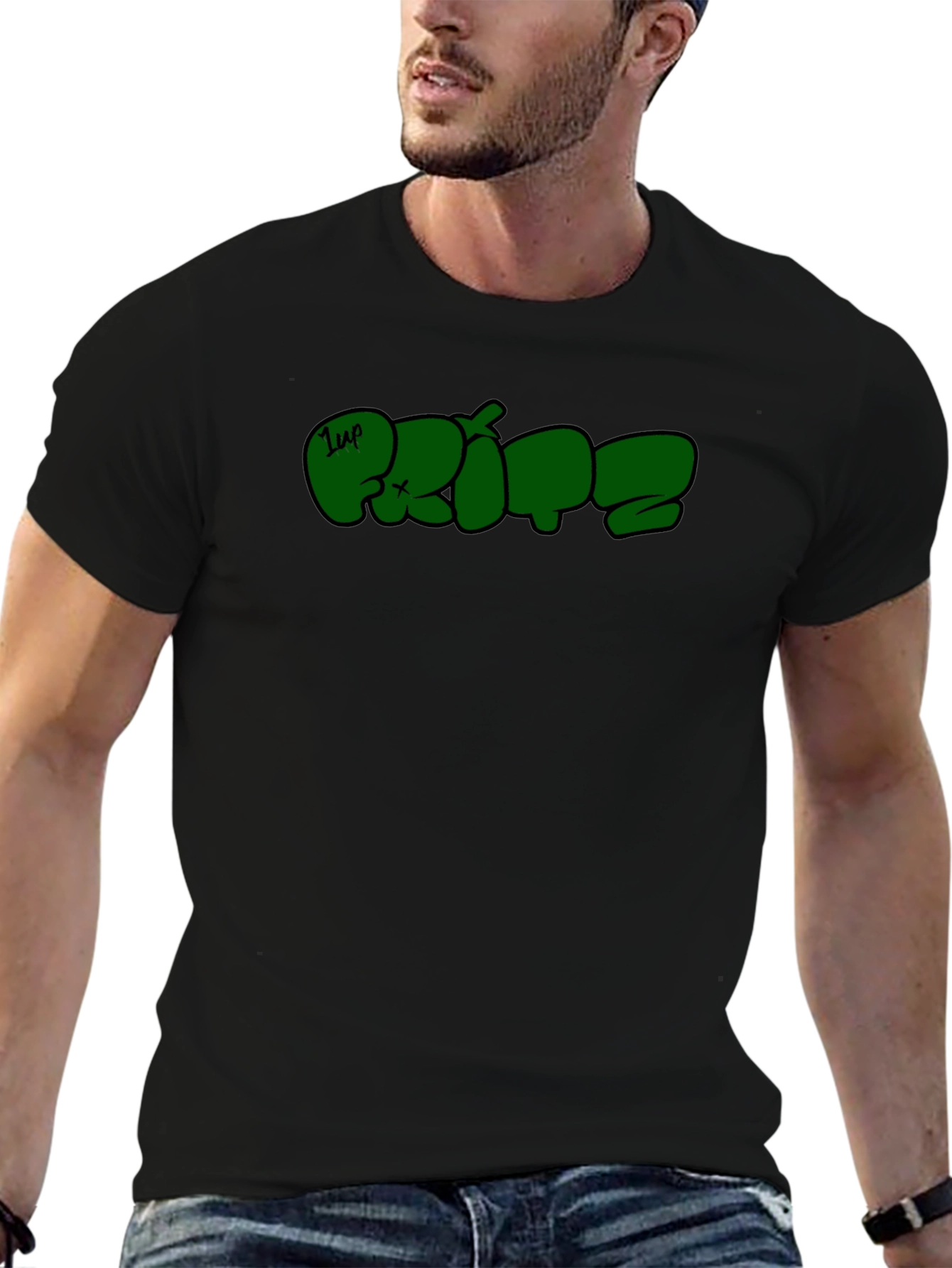 Graphic Tee: Urban Style Green Print on Black
