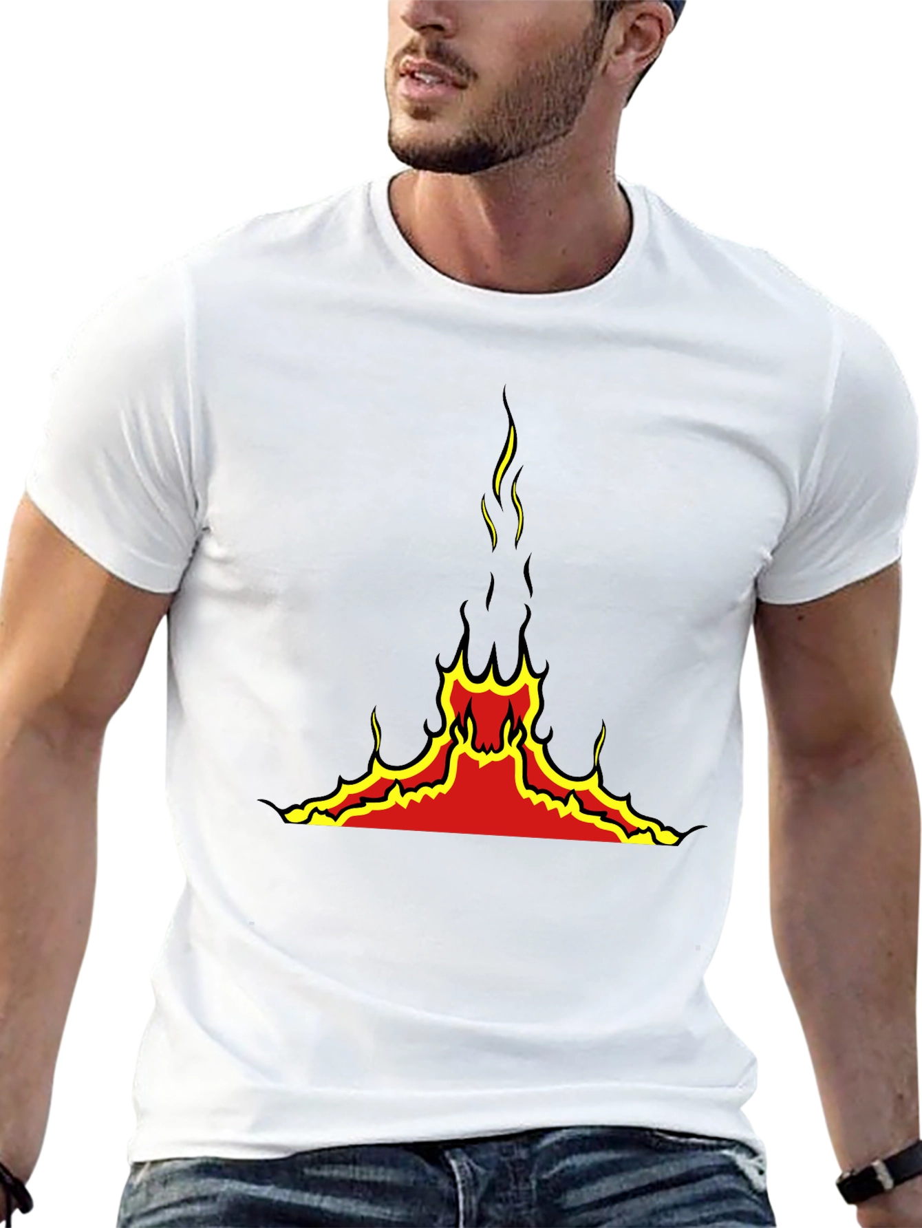 Fiery Volcano Graphic Black T-Shirt
