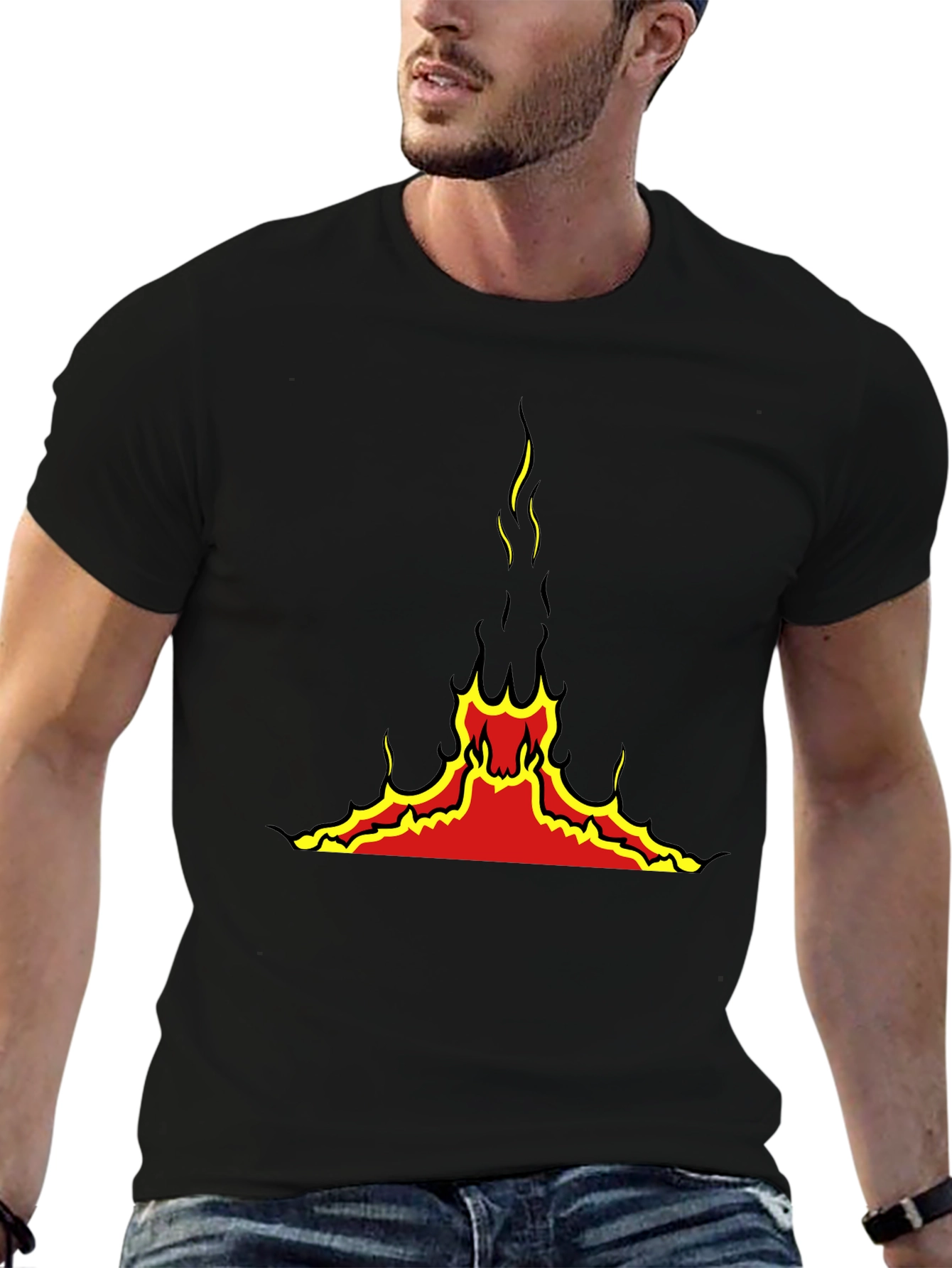 Fiery Volcano Graphic Black T-Shirt