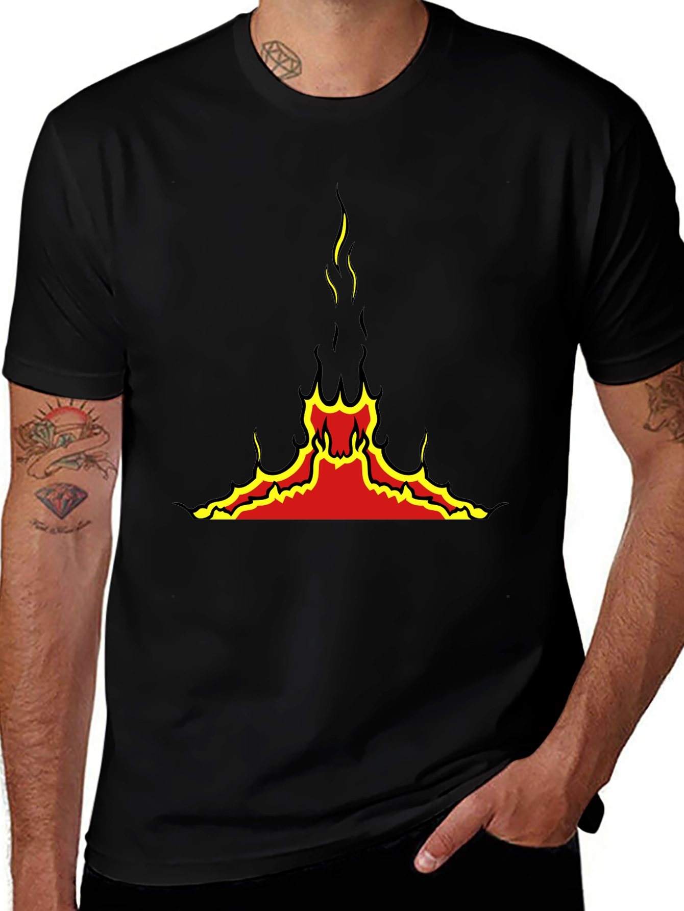 Fiery Volcano Graphic Black T-Shirt