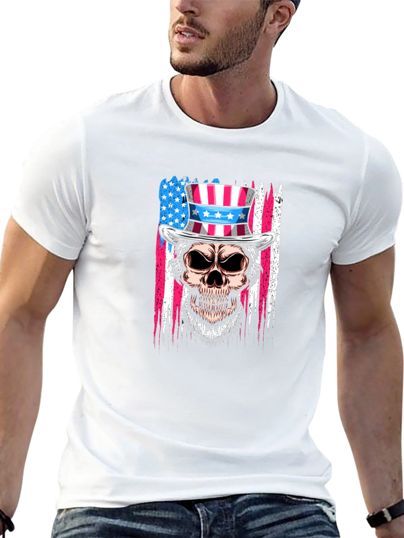 Skull American Flag Graphic T-Shirt