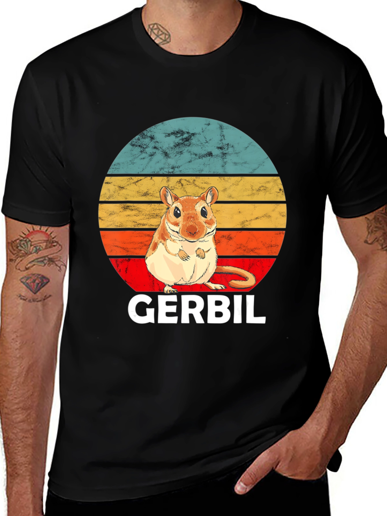 Retro Gerbil Sunset Graphic T-Shirt