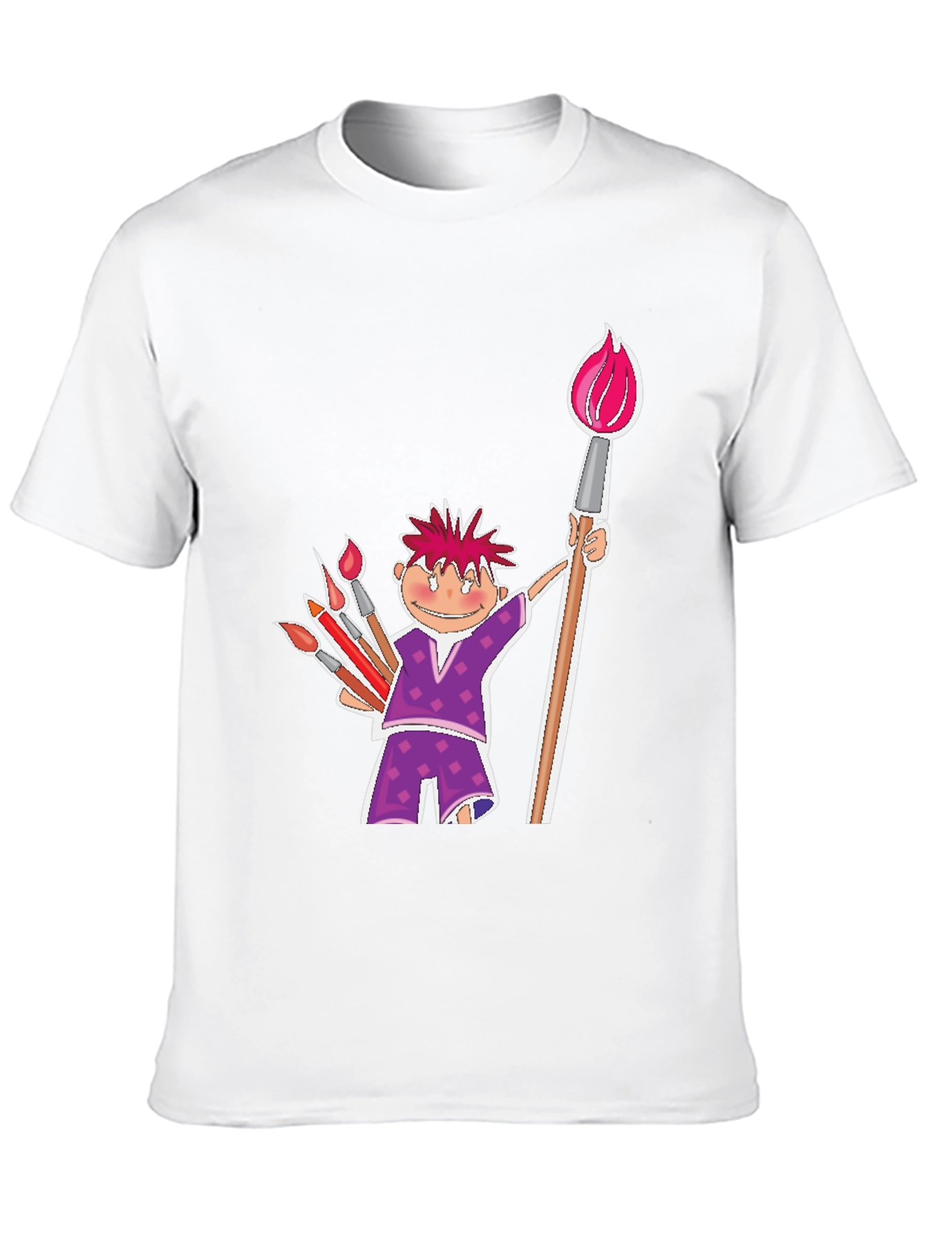 Cartoon Artist Black Cotton T-Shirt