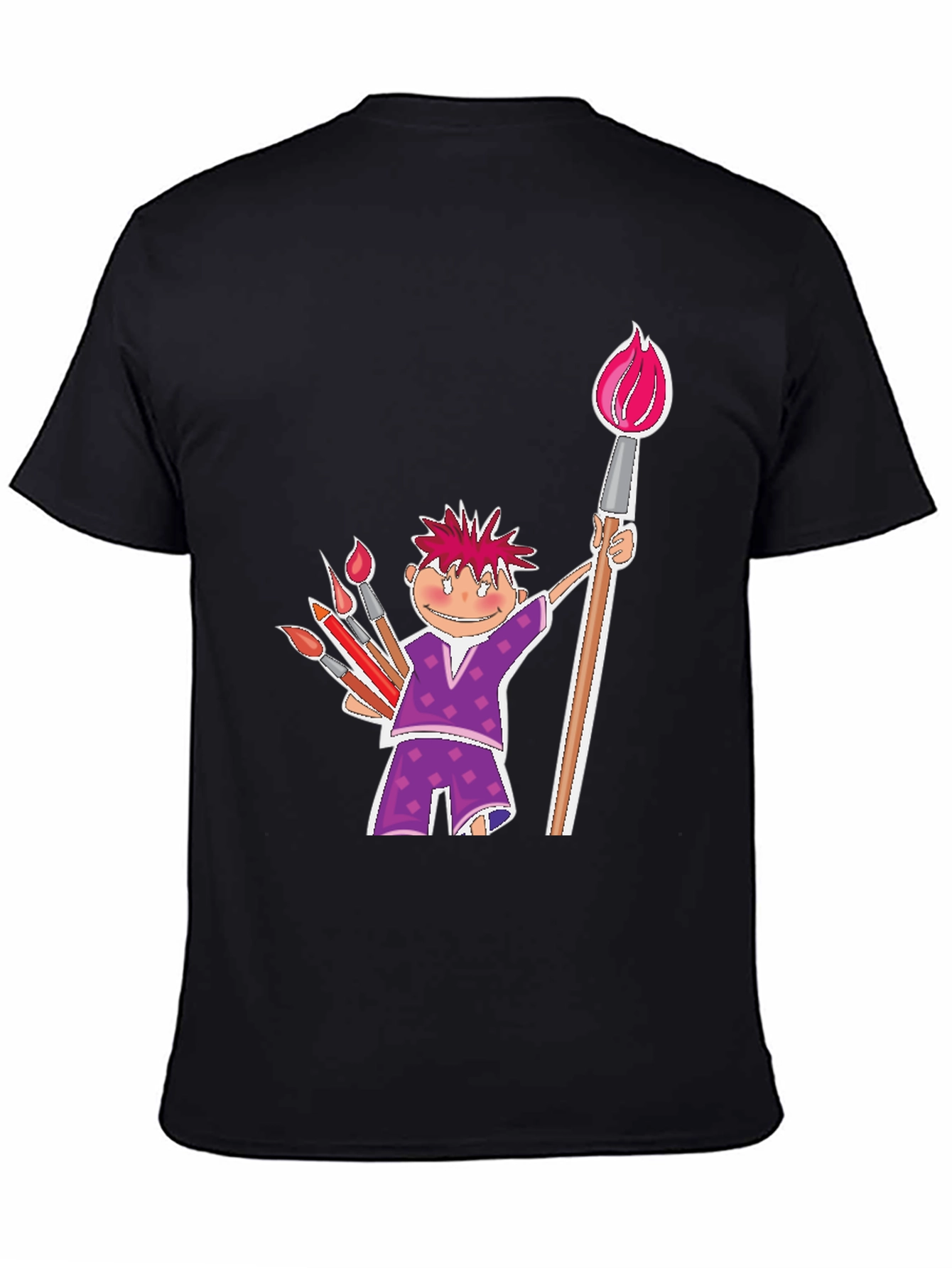 Cartoon Artist Black Cotton T-Shirt