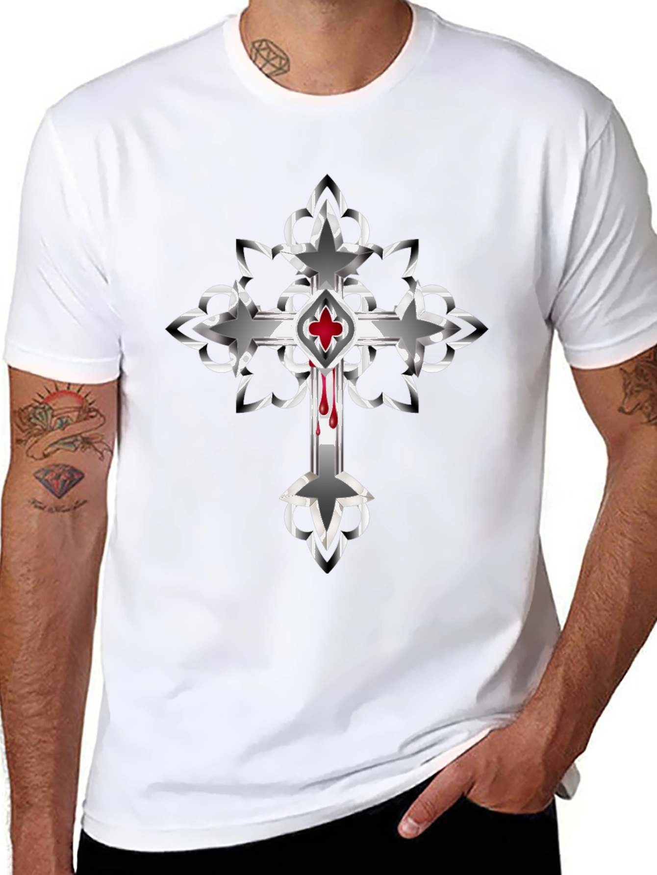 Gothic Cross Graphic Tee - Edgy Style