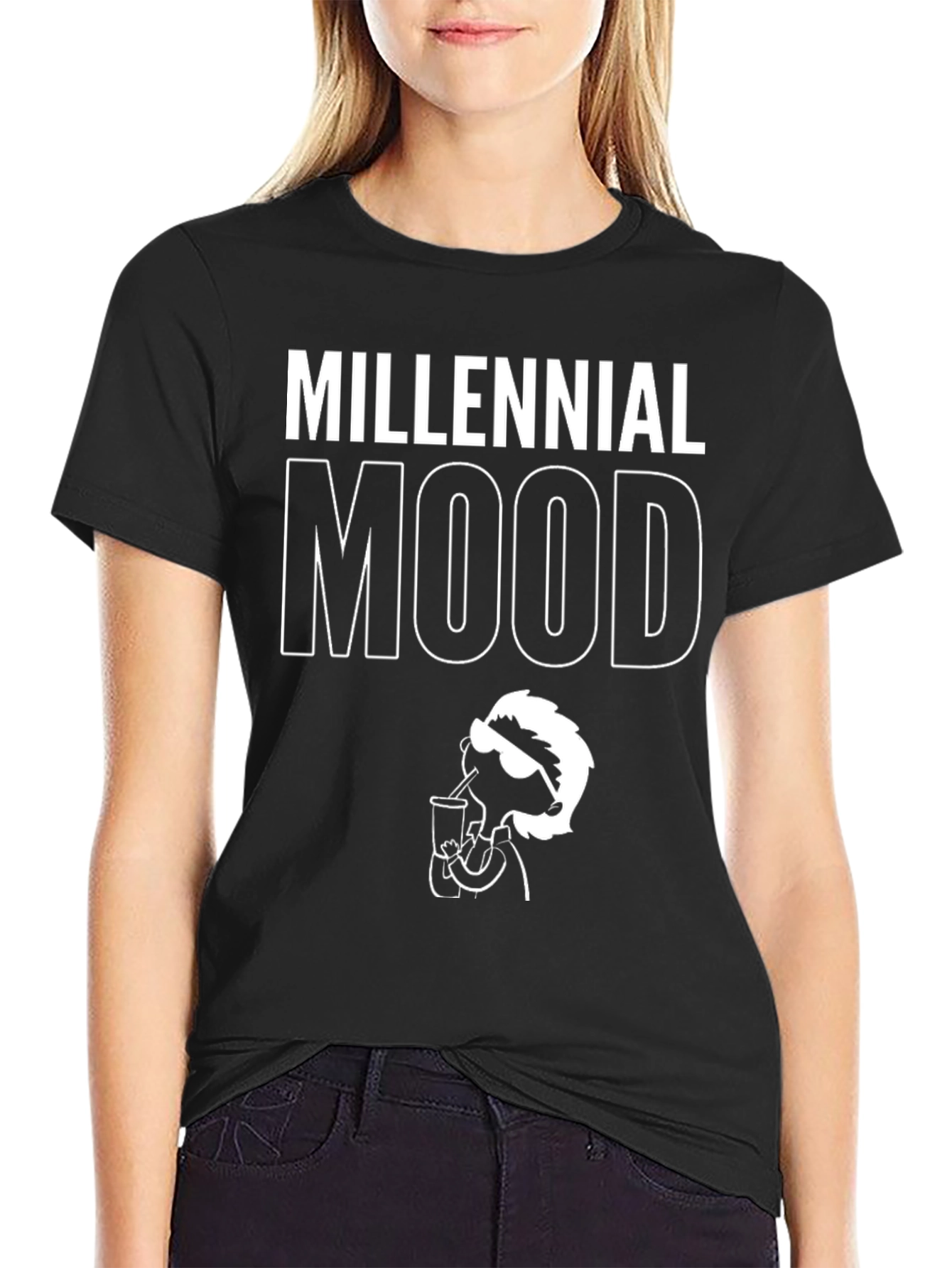 Millennial Mood Graphic Tee - Black Cotton T-Shirt