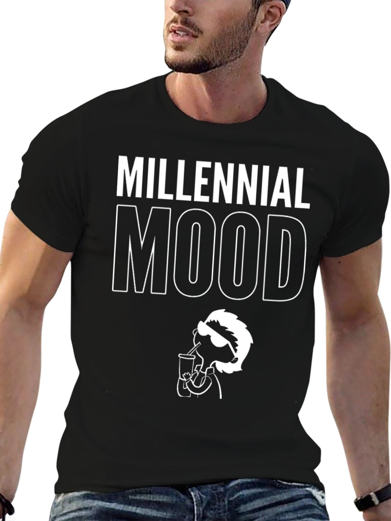 Millennial Mood Graphic Tee - Black Cotton T-Shirt