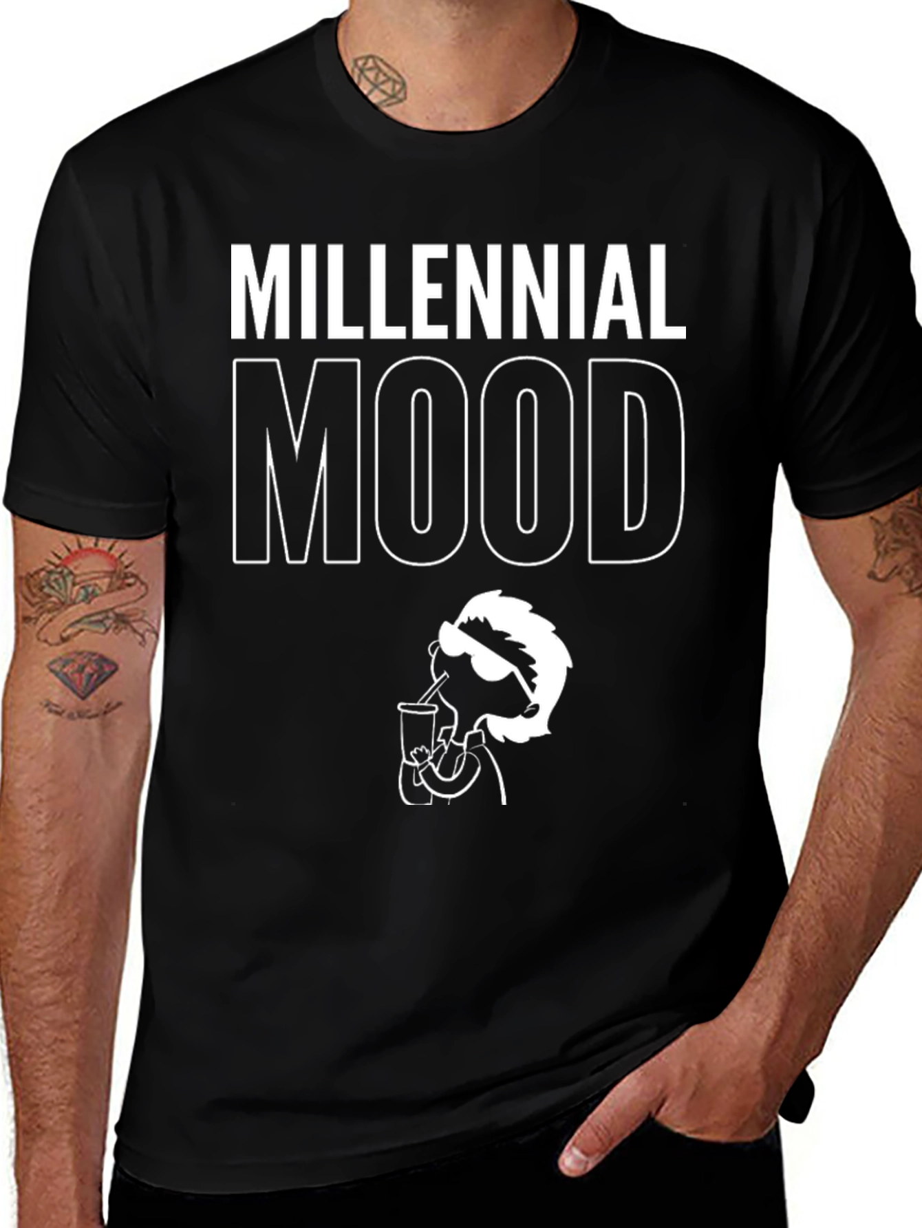 Millennial Mood Graphic Tee - Black Cotton T-Shirt