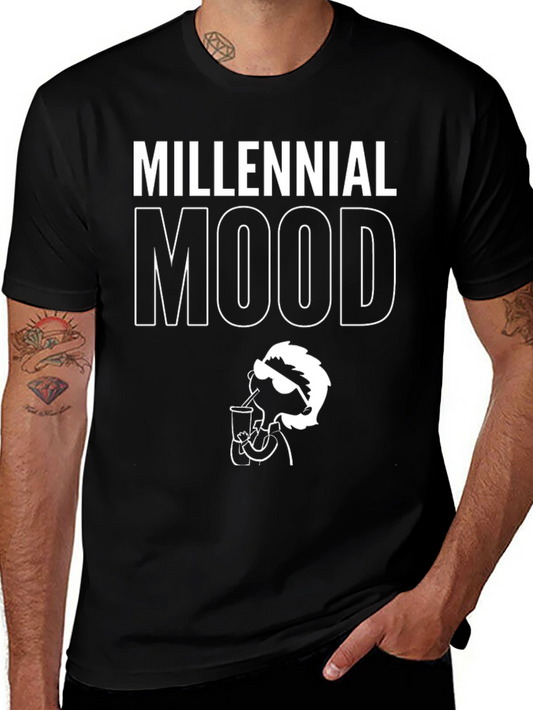 Millennial Mood Graphic Tee - Black Cotton T-Shirt