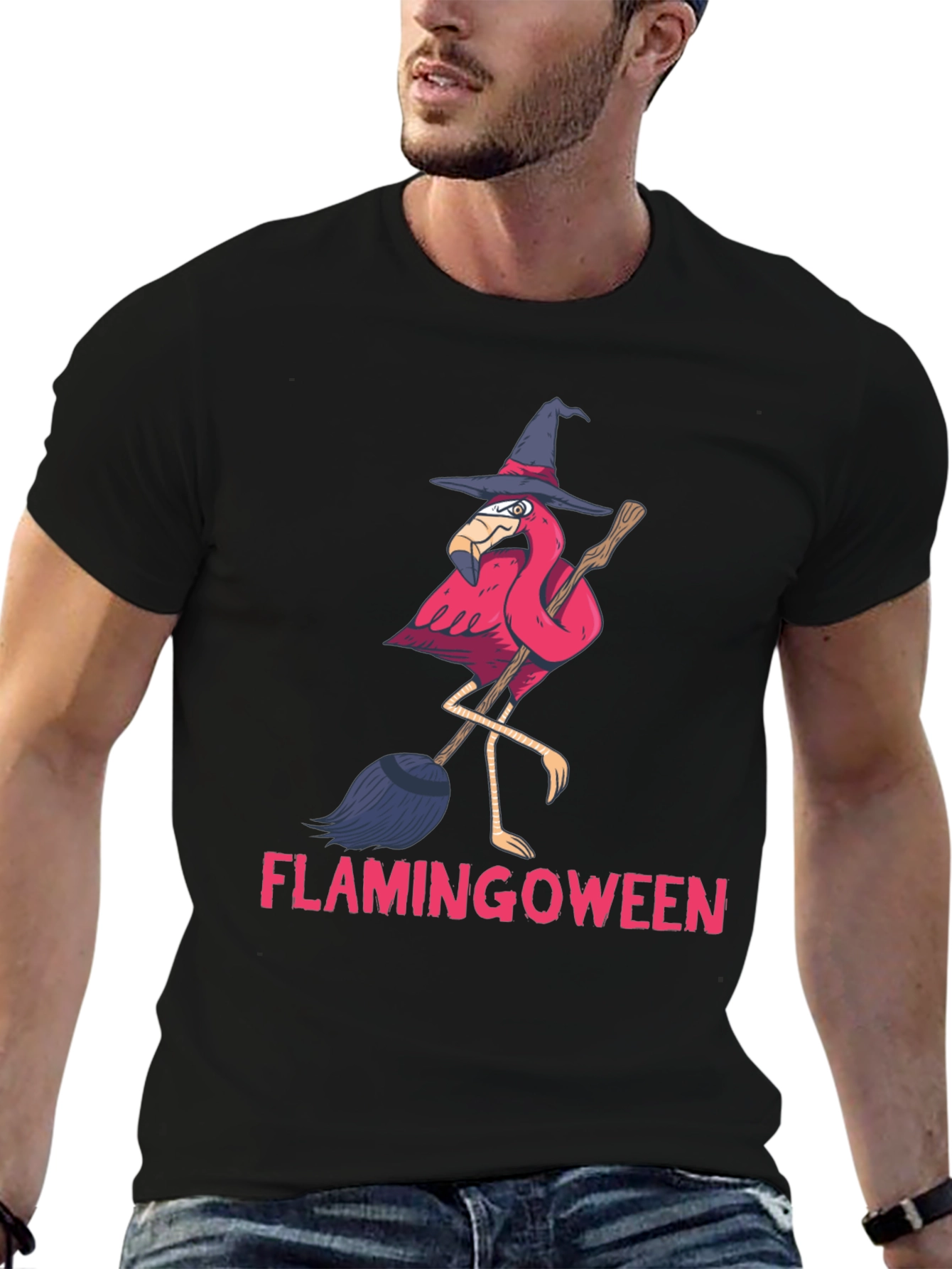 Flamingoween T-Shirt: Flamingo Witch Halloween Tee