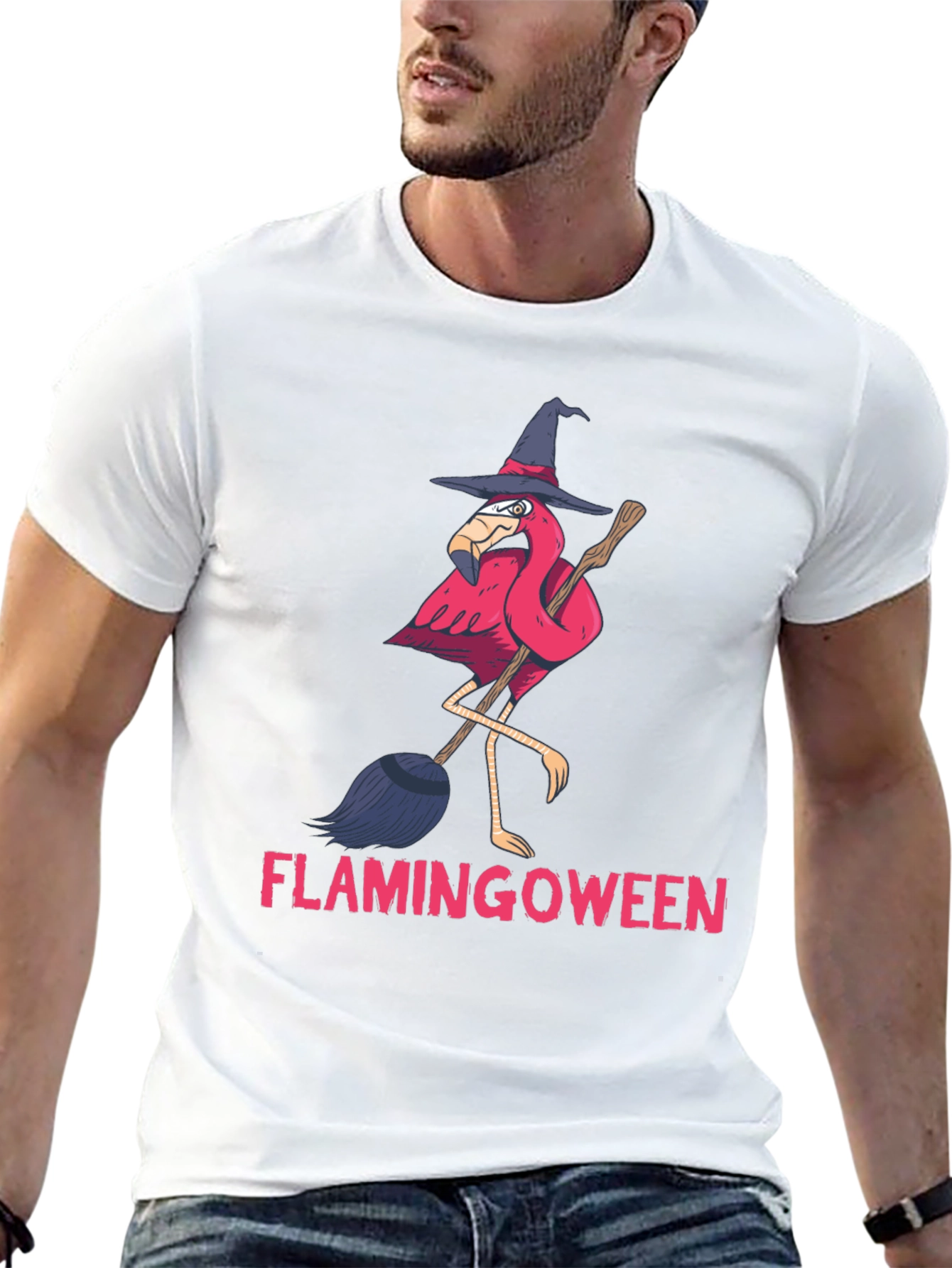 Flamingoween T-Shirt: Flamingo Witch Halloween Tee
