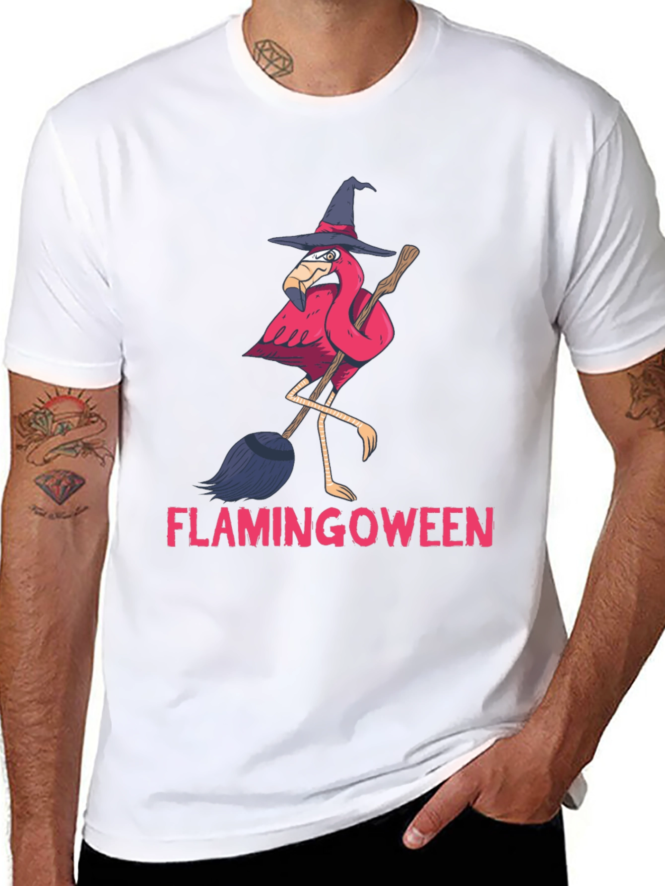 Flamingoween T-Shirt: Flamingo Witch Halloween Tee
