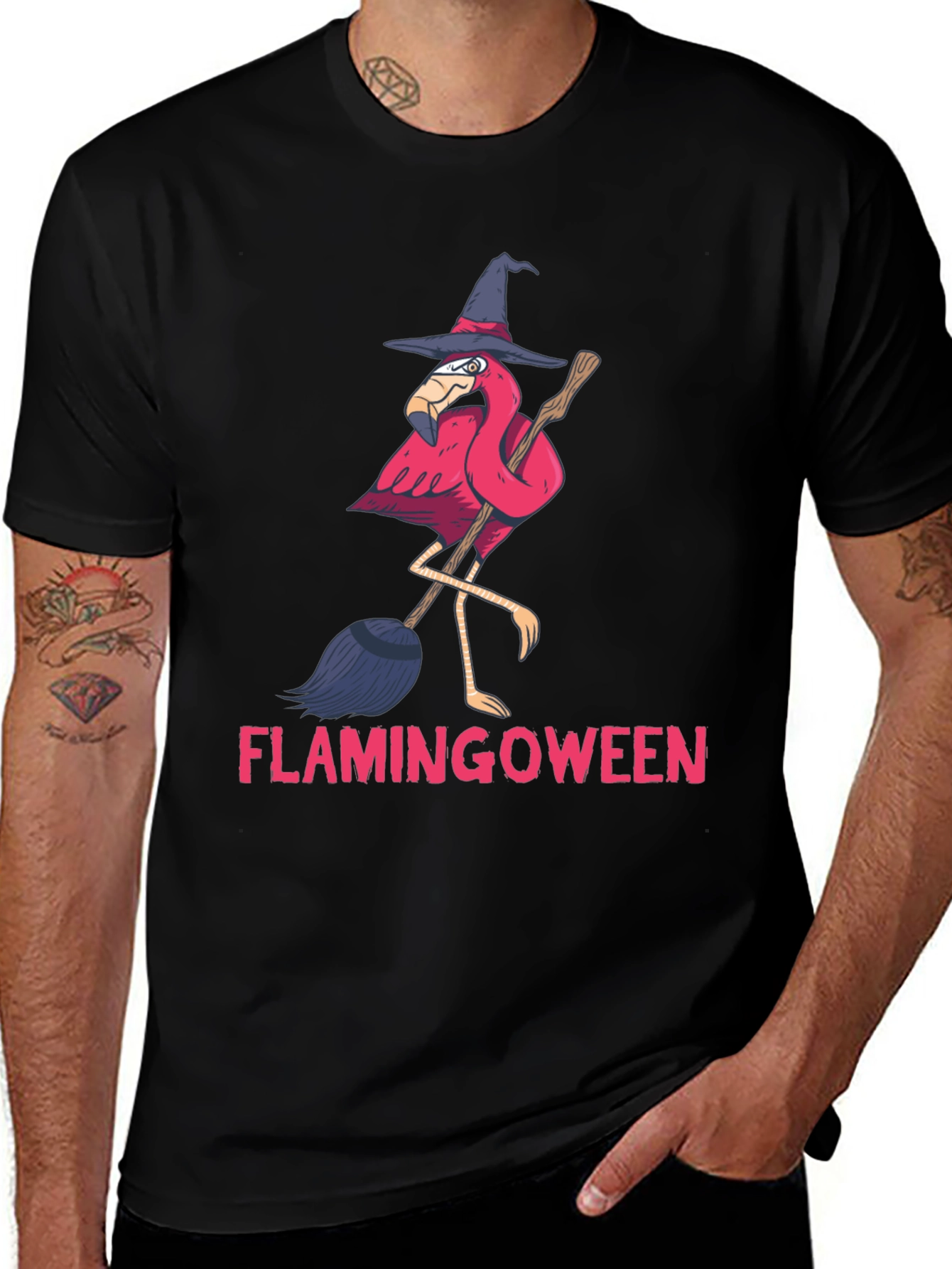 Flamingoween T-Shirt: Flamingo Witch Halloween Tee