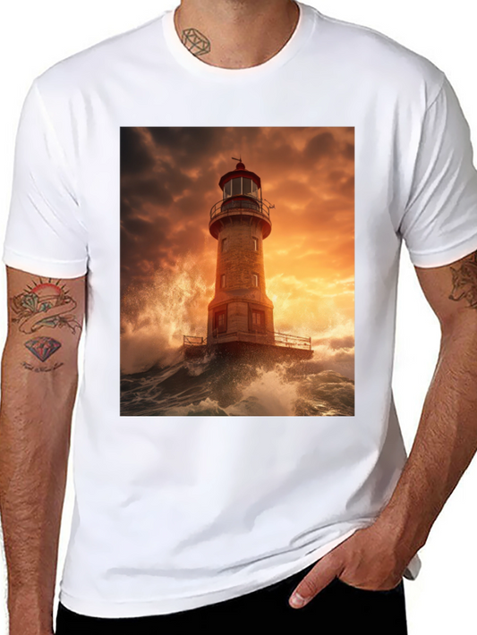 Lighthouse Storm Graphic Tee - Coastal Design