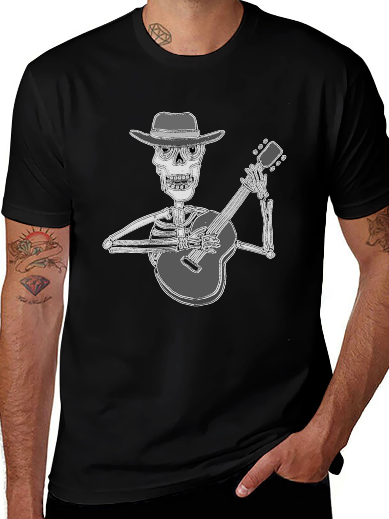 Skeleton Guitarist T-Shirt - Black Graphic Tee