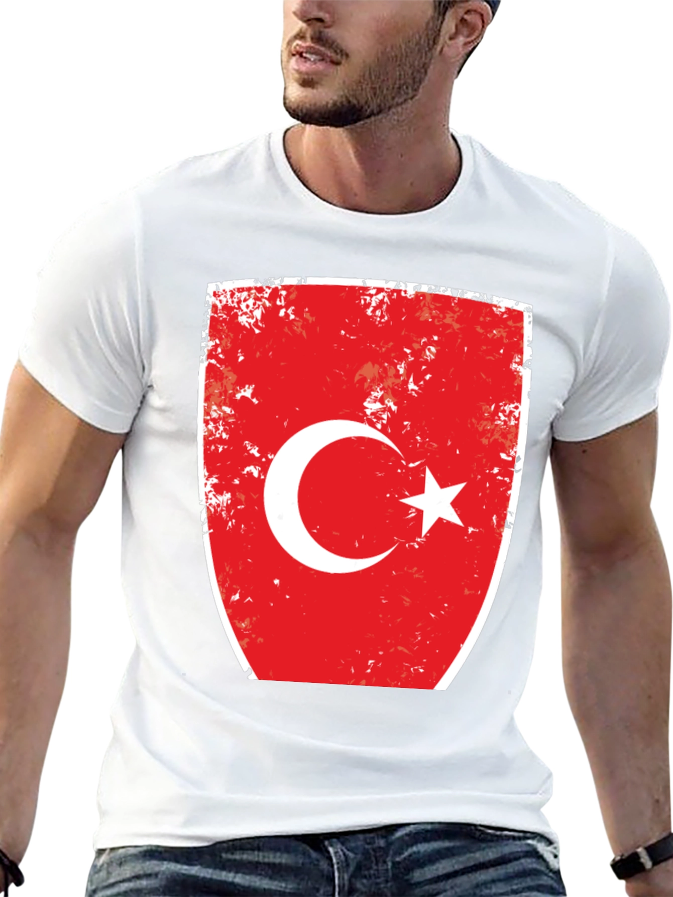 Turkey Flag Distressed Graphic Tee - Black Cotton T-Shirt
