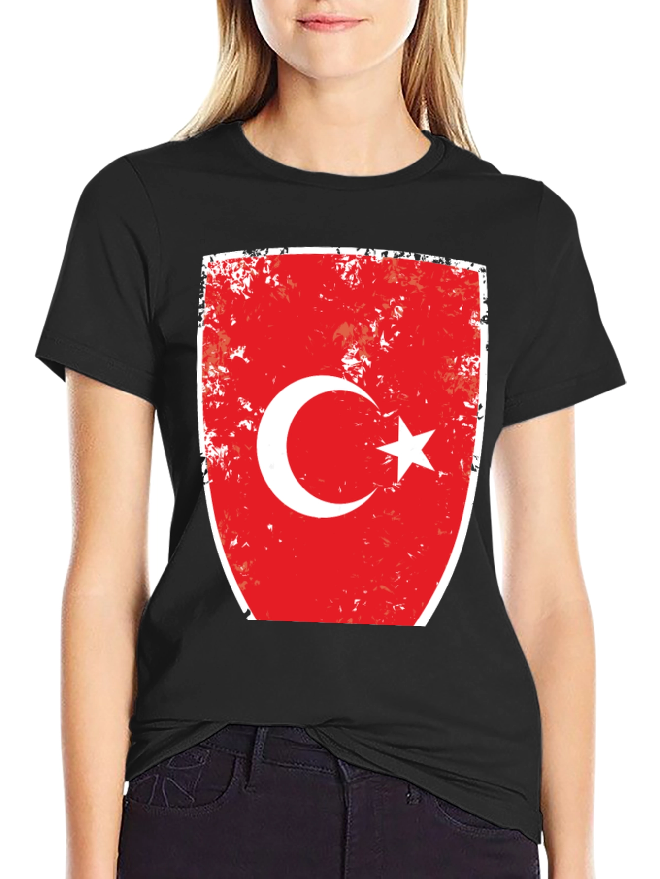 Turkey Flag Distressed Graphic Tee - Black Cotton T-Shirt
