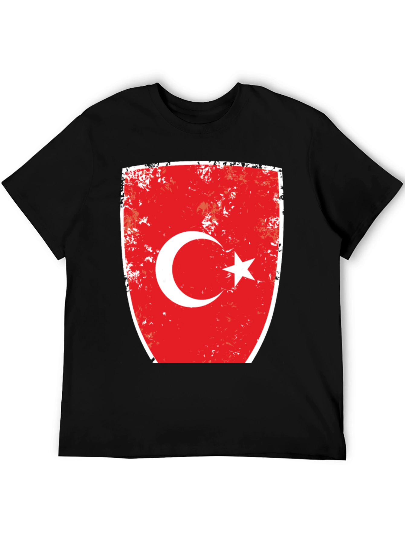 Turkey Flag Distressed Graphic Tee - Black Cotton T-Shirt
