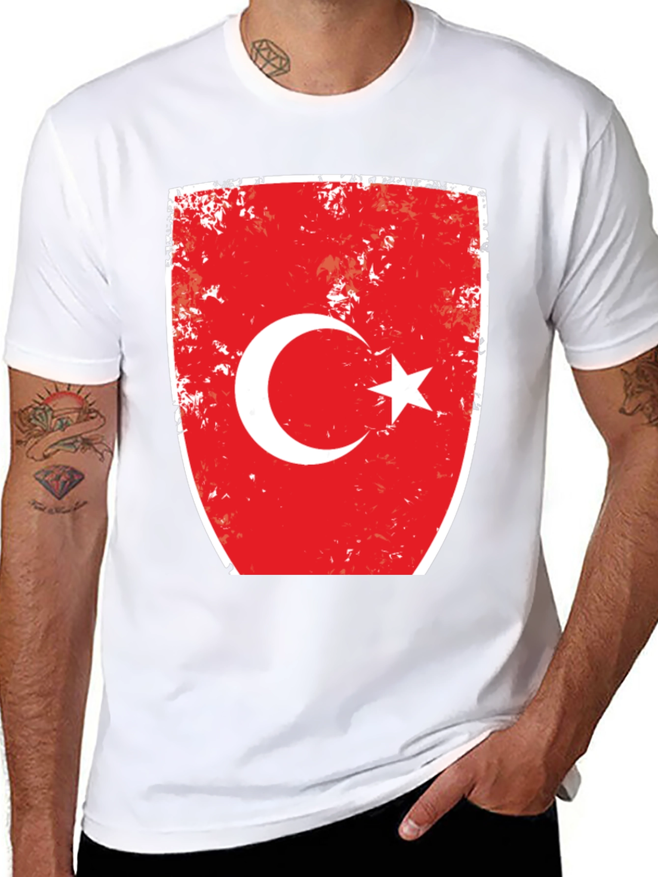 Turkey Flag Distressed Graphic Tee - Black Cotton T-Shirt