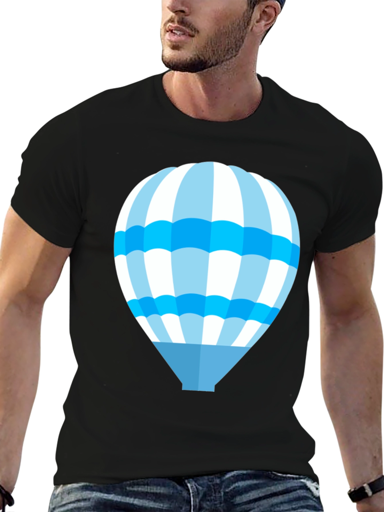 Blue Hot Air Balloon Graphic T-Shirt
