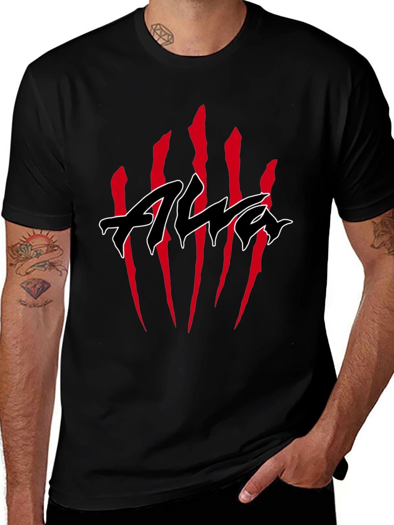 Black T-Shirt with Claw Marks & Edgy Logo