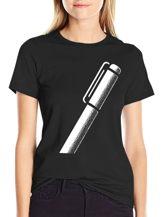 Mens Black T-Shirt with White Pen Graphic