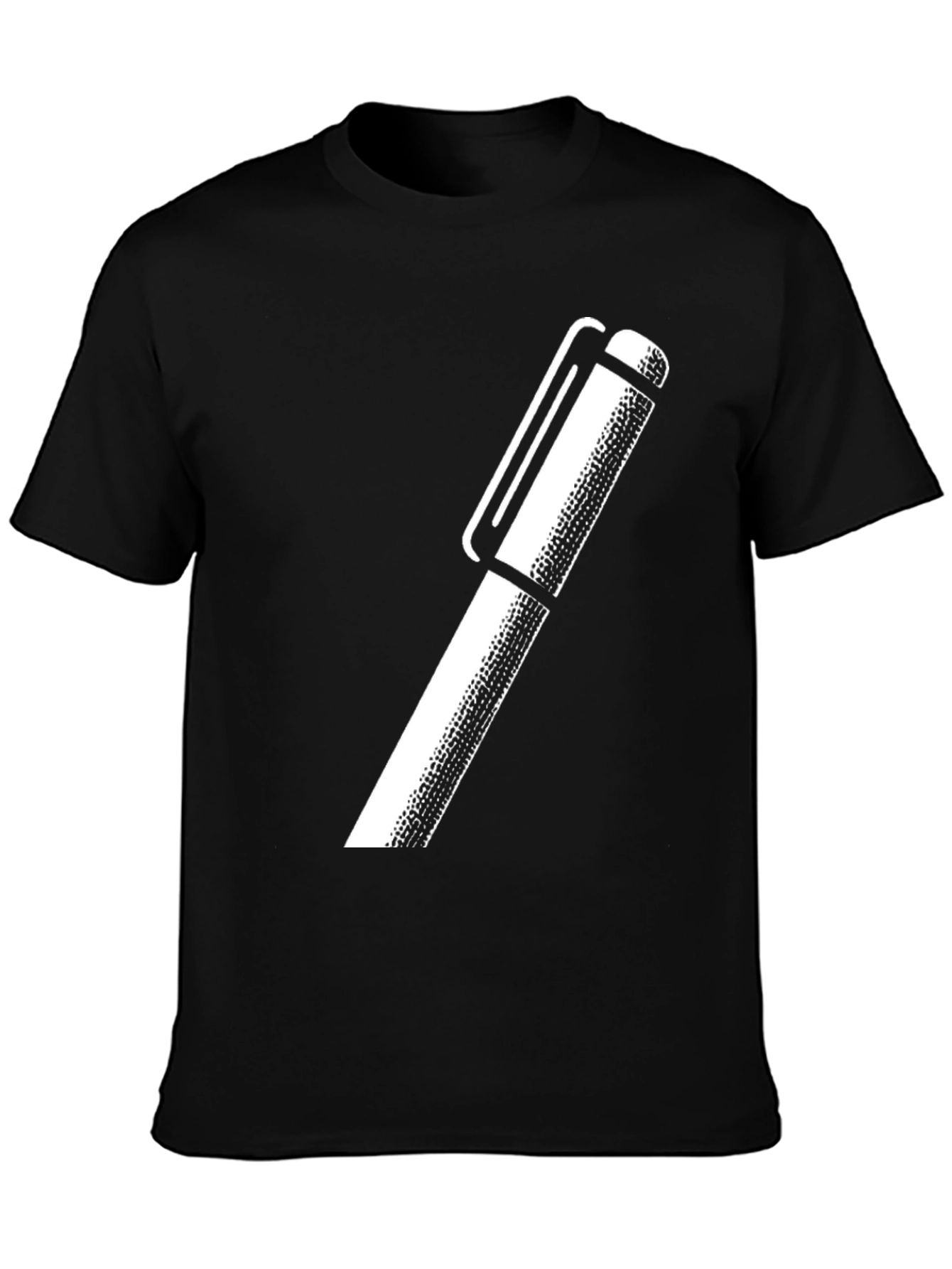 Mens Black T-Shirt with White Pen Graphic