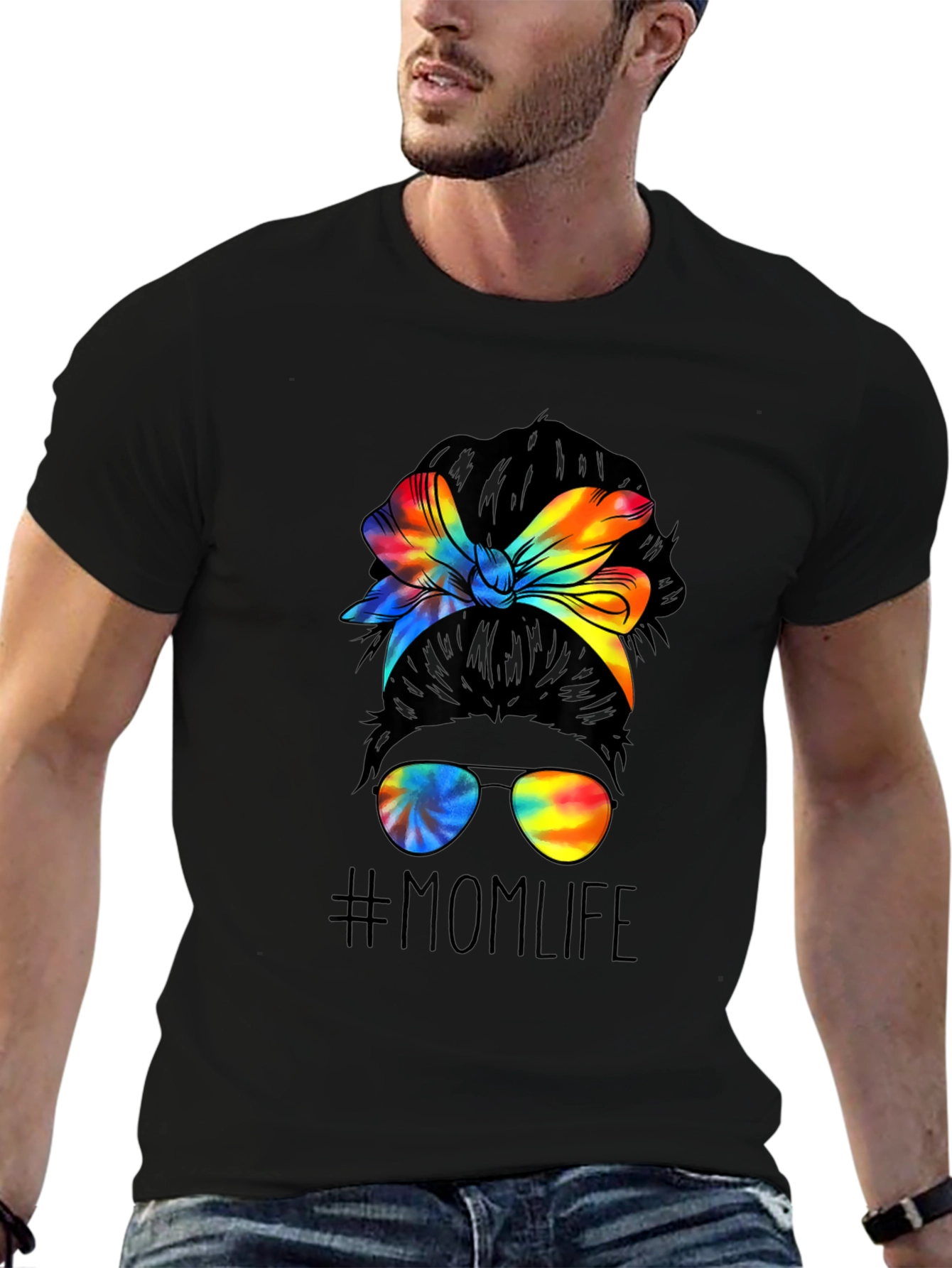 Mom Life Tie Dye Messy Bun Graphic Tee
